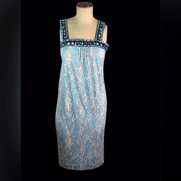 Tory Burch Blue & White Crystal Embellished Silk Dress, XS, EUC - Picture 3 of 7